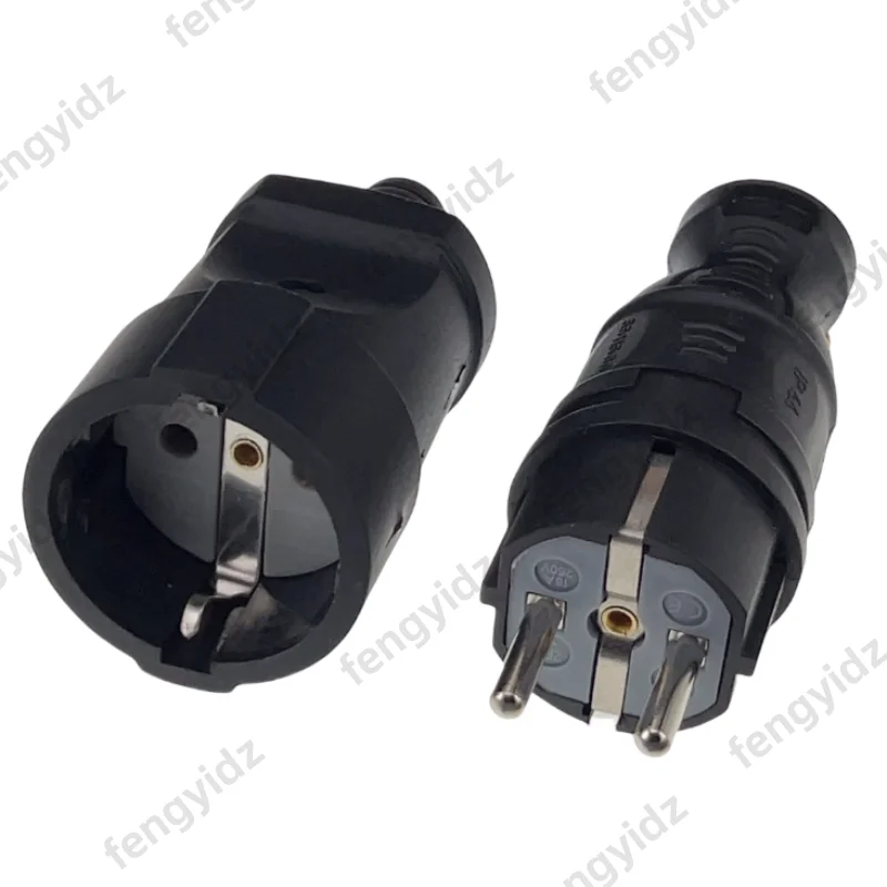 EU Gummi Wasserdichte Steckdose Stecker Elektrische Geerdete Europäischen Stecker Mit Abdeckung IP54 Für DIY Power Kabel Kabel 16A 250V