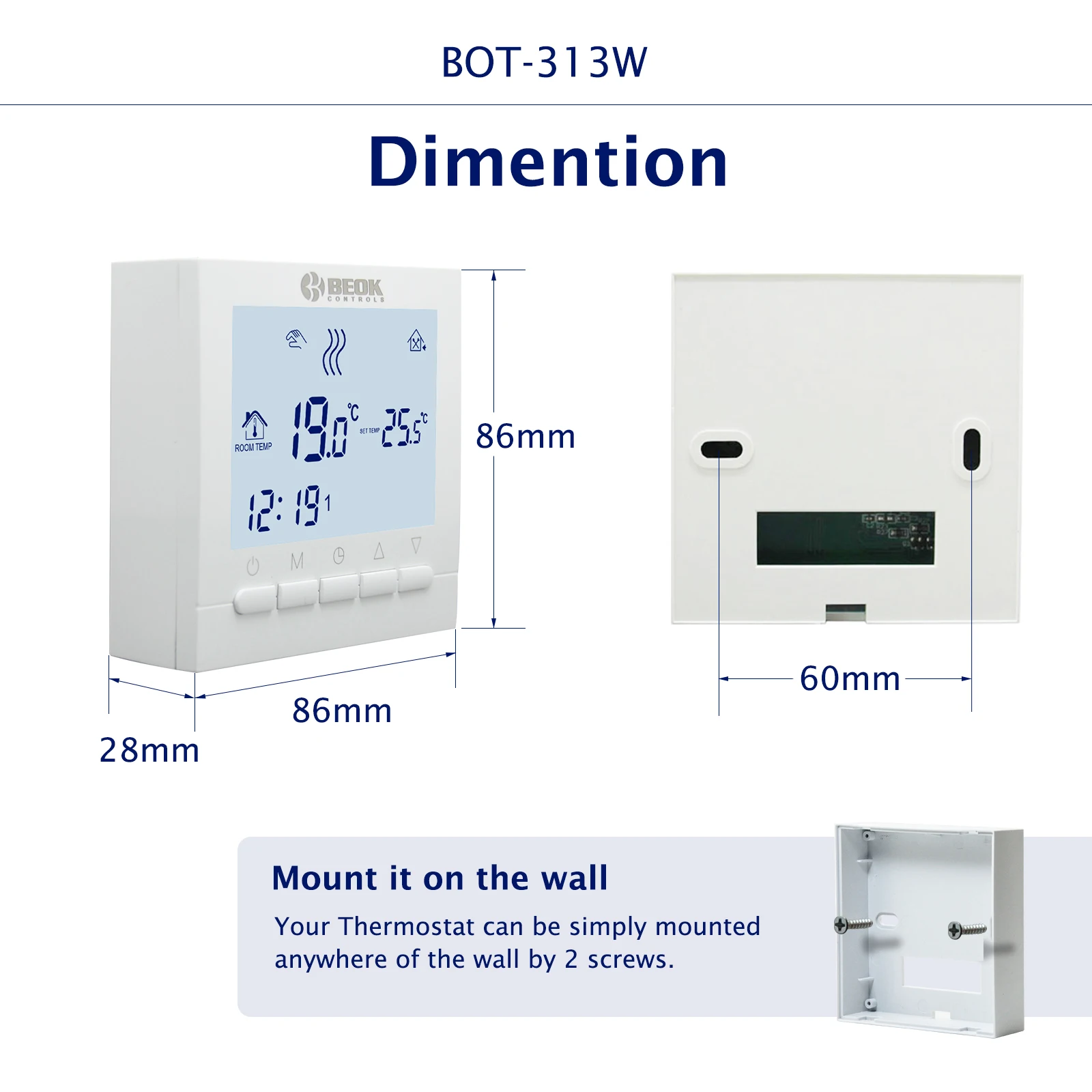 Beok-termostato Digital con cable para calefacción de caldera de Gas, termorregulador programable 3A, termostato alimentado por batería