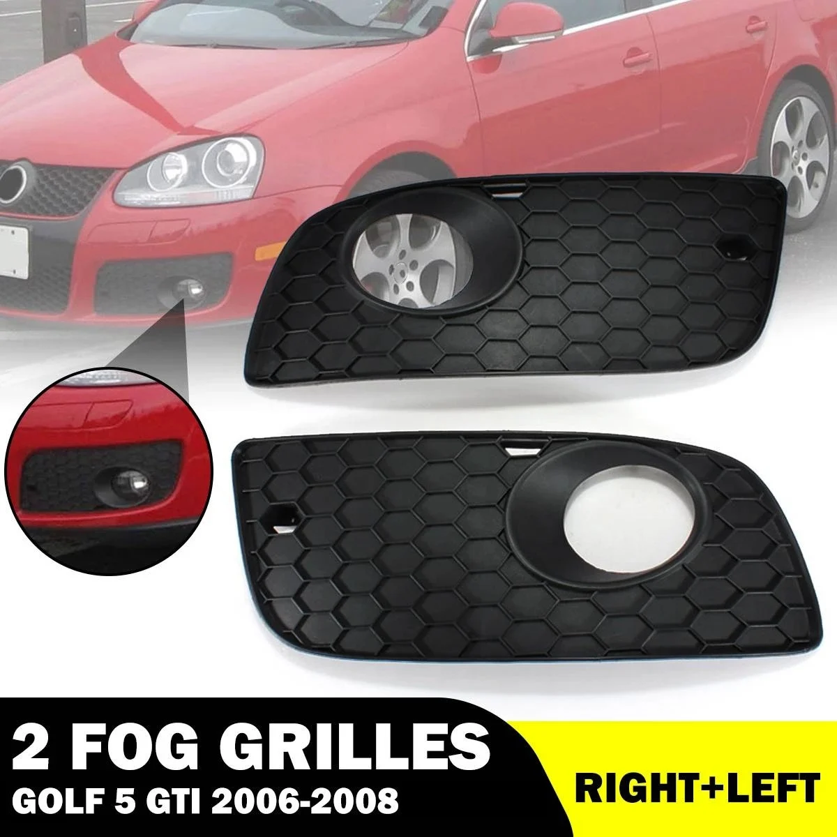 Front Left + Right Bumper Lower Grill Fog Light Grille Cover for Mk5 Golf 2006-2008