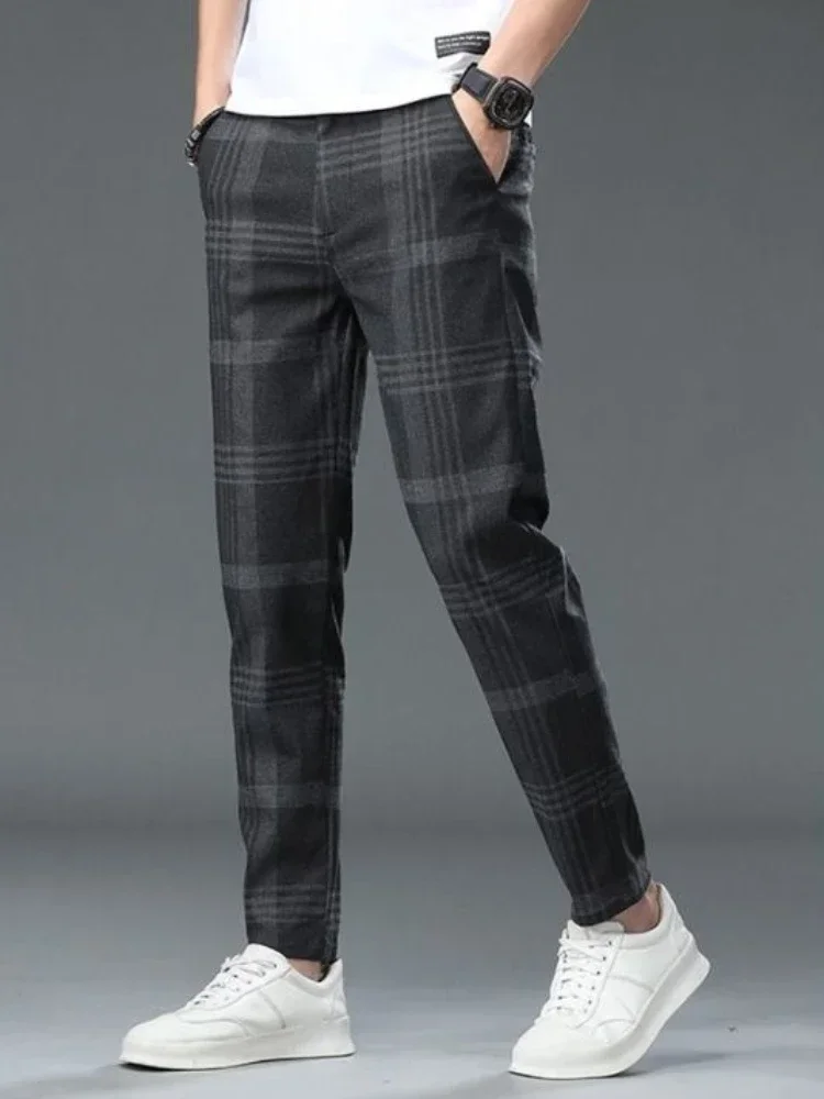 

Check Wide Leg Male Suit Trousers Black Plaid Men's Summer Pants Clothes Offer Formal Korean Reviews Many Stylish Anti-wrinkle