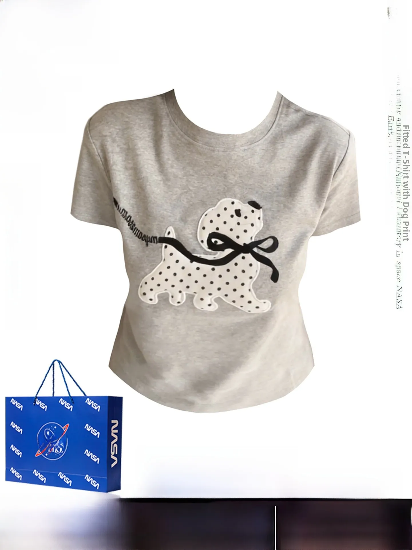 

Retro American Cartoon Dog Embroidery ort Sve T-irt Women's Loose Slimming Spring Summer New Sle oulder Level Top