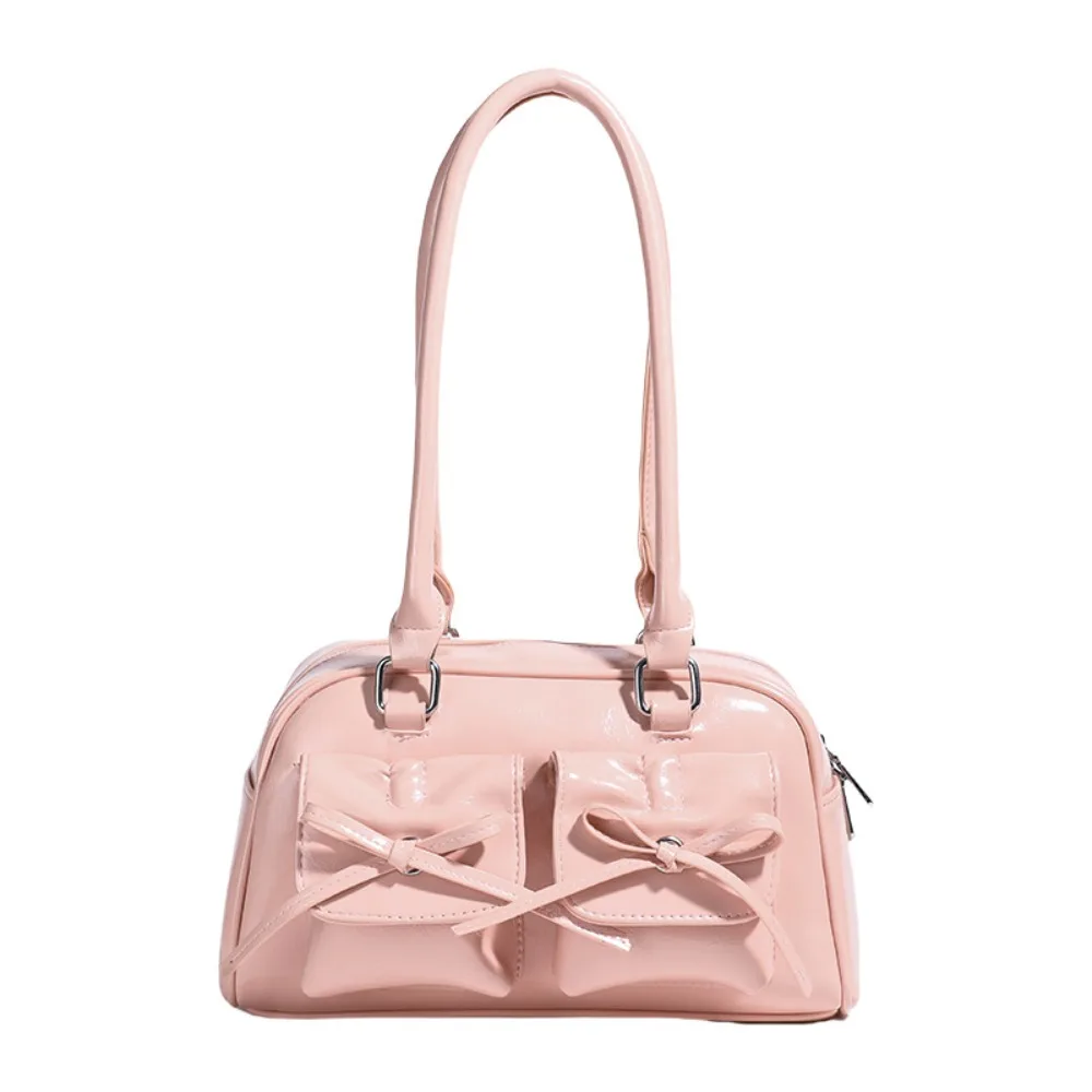 

Fashion French Style Bow Tie Bowling Bag Bowknot Elegant Boston Shoulder Bag Casual PU Leather Women Handbags Girls