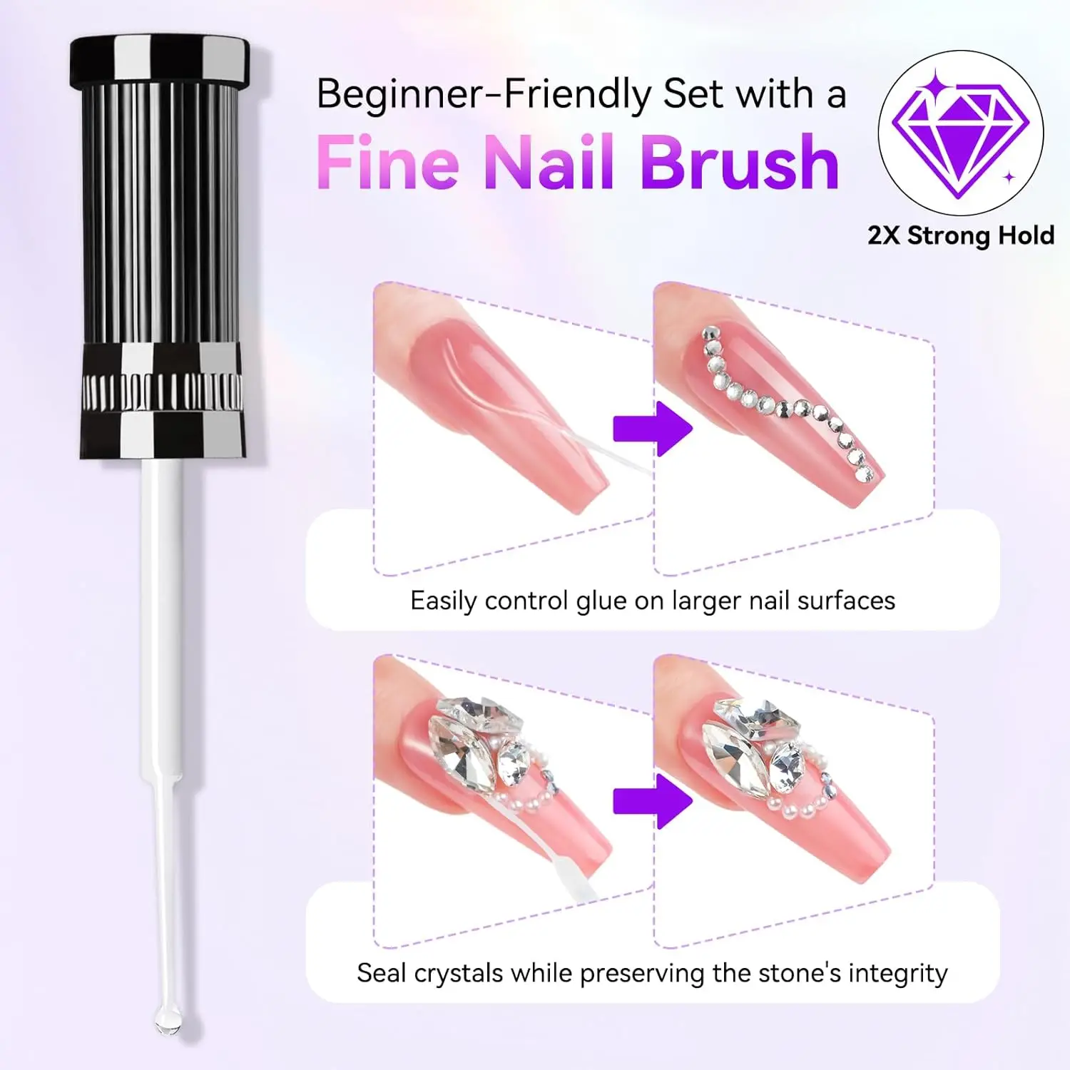20PCS Colla per strass per unghie Gel con punta della penna a pennello Makartt Colla gel super forte adesiva precisa per ciondoli per unghie Unghie 3D in cristallo