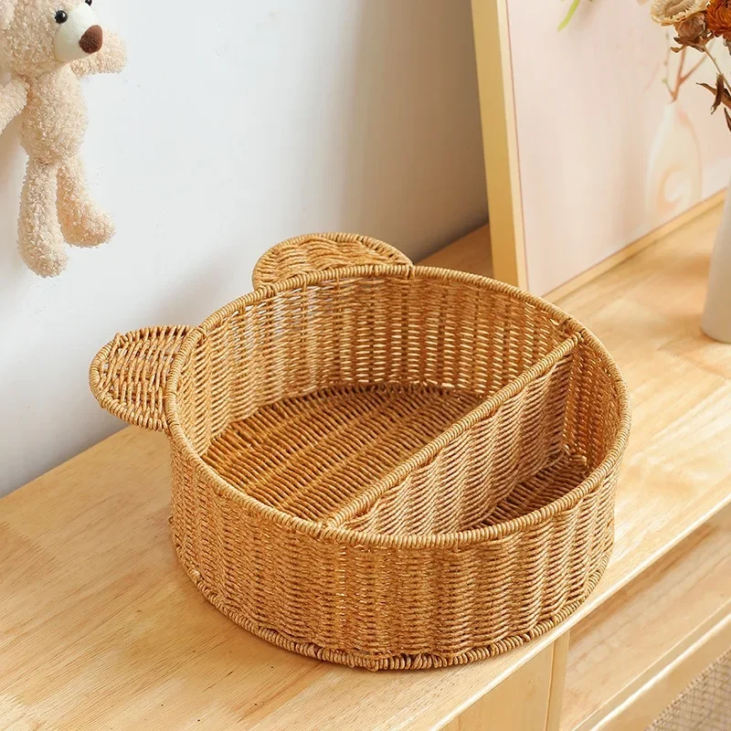 Imitation Rattan Food Grade Plastic Fruit Basket Storage Basket Wall Mounted Storage Rack Straw Woven Handmade Storage Basket