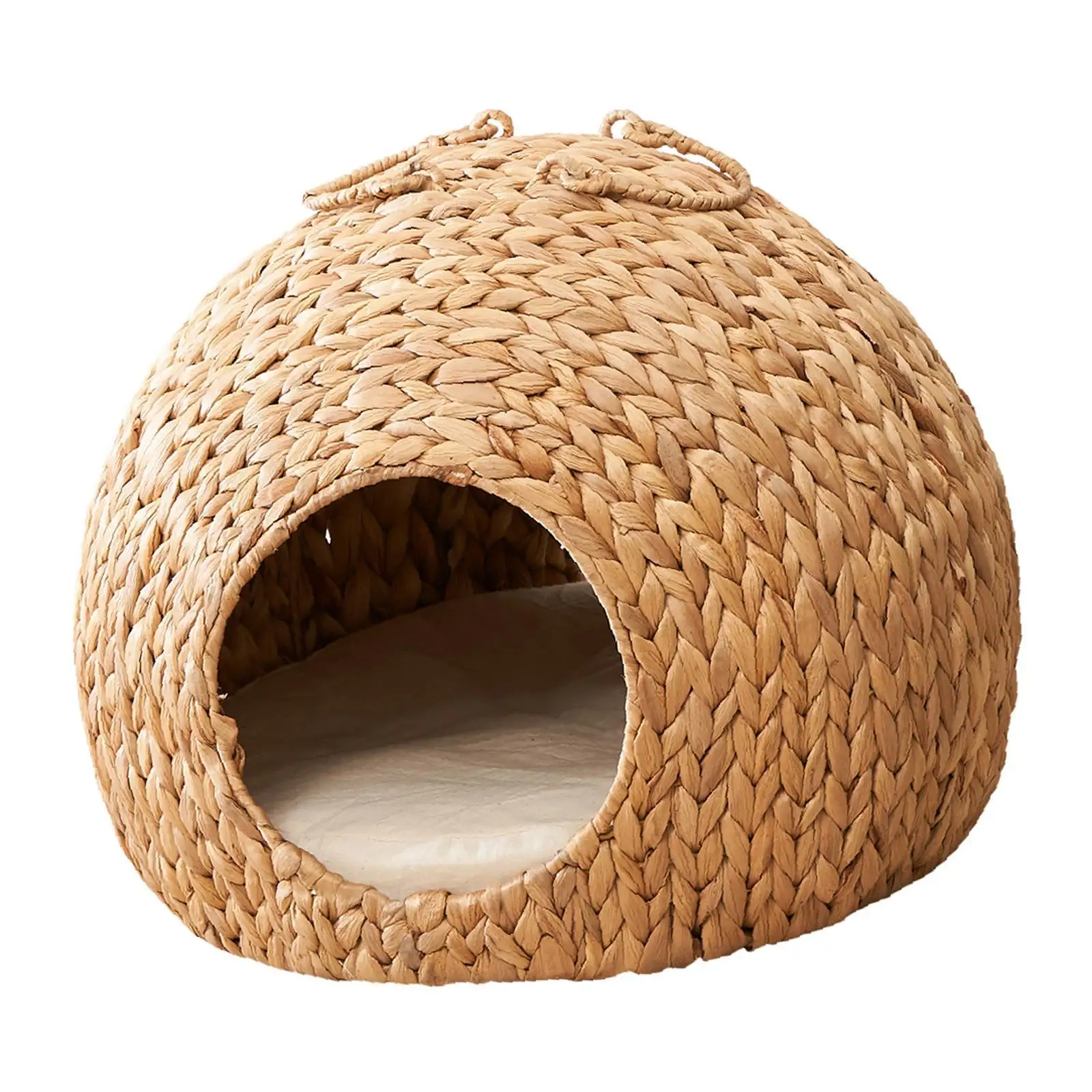 

Sustainable Water Hyacinth Cat Bed Cave Round Furniture with Handles for All Cat Breeds Fits Tower