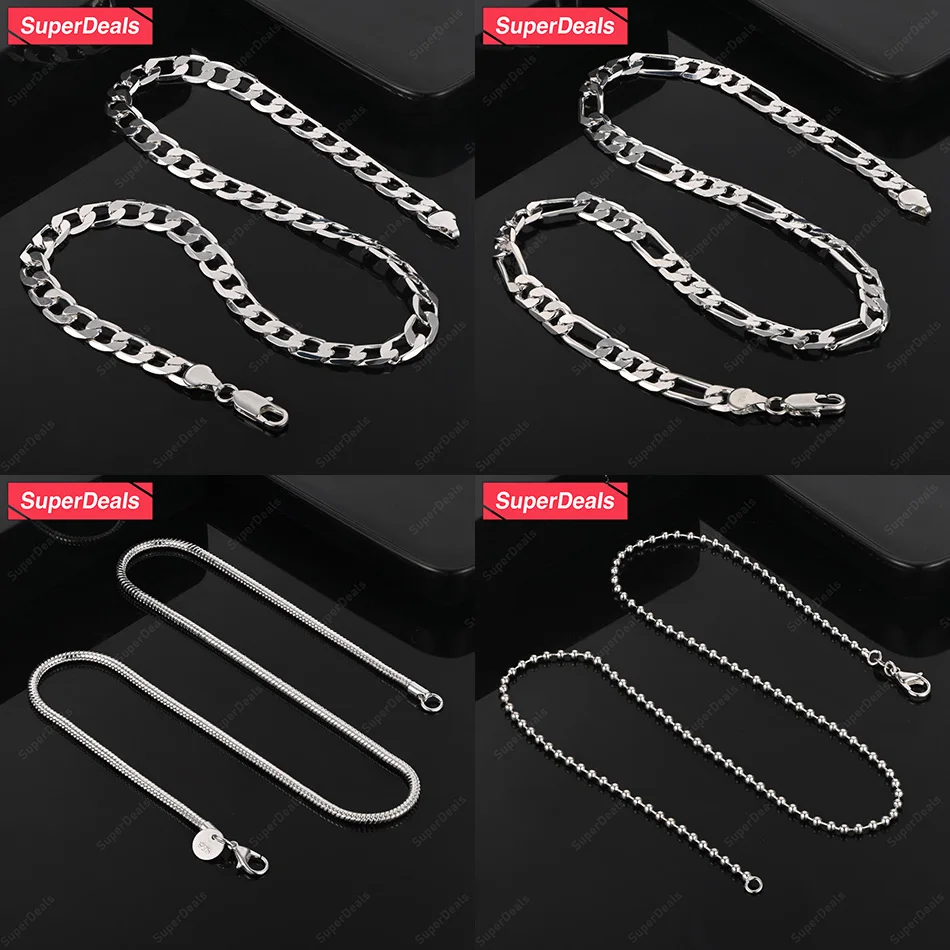 

SuperDeals 925 Sterling Silver Cuban Chain Geometric Chain Snake Chain 16-30 Inches Necklace Girls Fine Jewelry Birthday Party