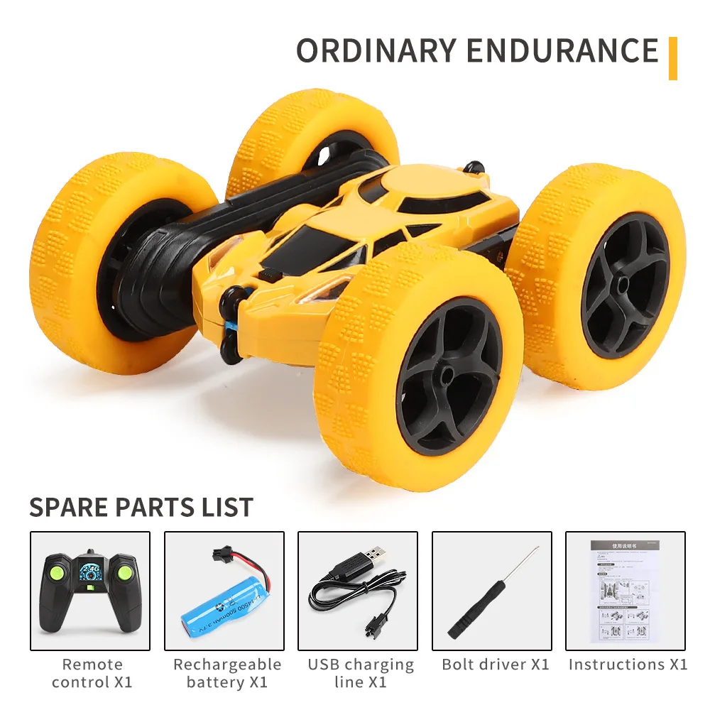 Remote control stunt RC car 2.4GHz double-sided 360 ° rotation RC tracked headlights four-wheel drive 1:16 off-road drift racing