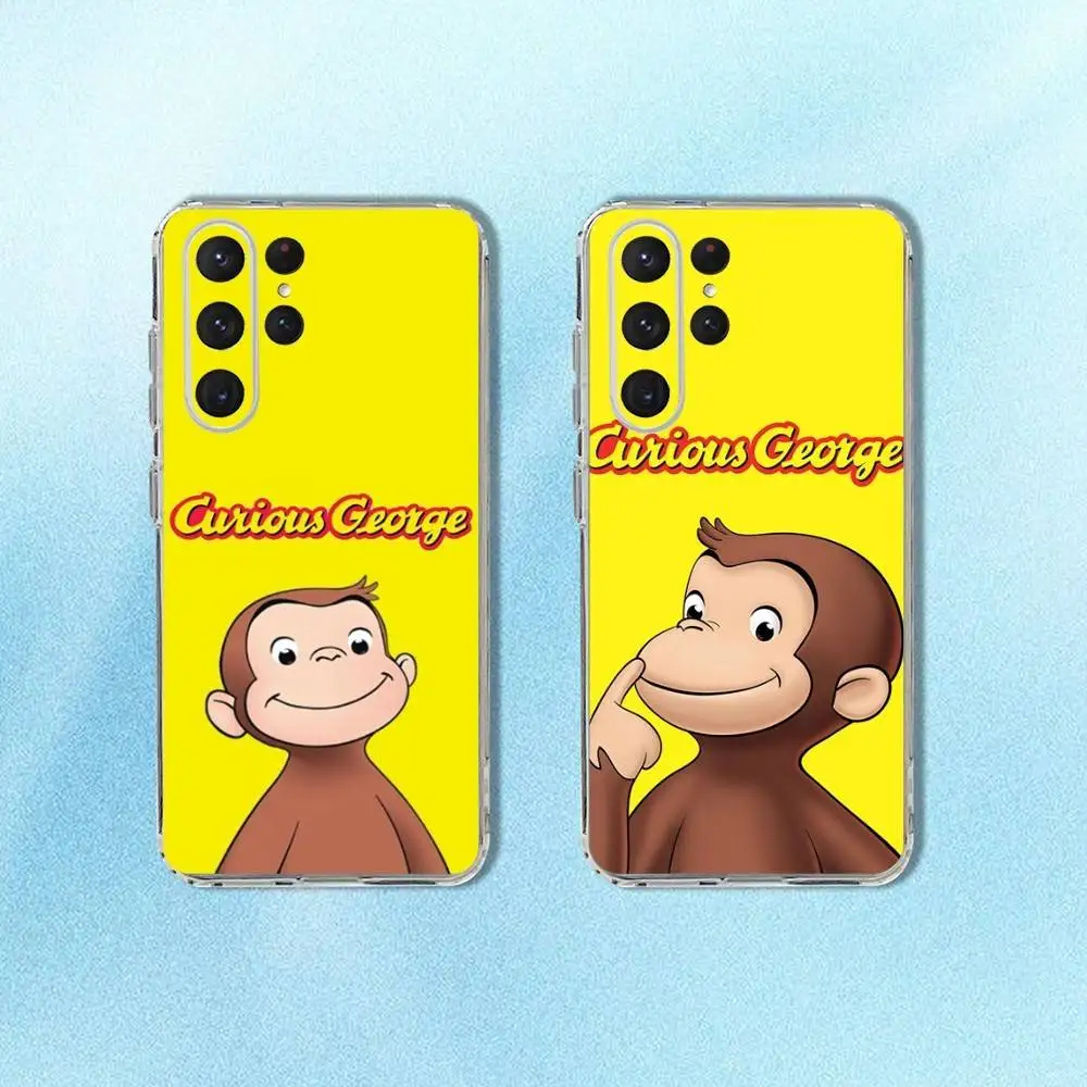 

Curious George Monkey Phone Case For Samsung S24,30,21,22,23,20 FE,lite,PIus,Ultra,5G,Note,9,10 Transparent Cover