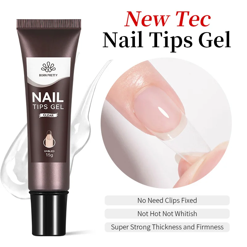 BORN PRETTY 15g New Tec Nail Tips Gel Transparent For False Nails Extension Adhesive Tip UV LED Soak Off Press On Nails Art