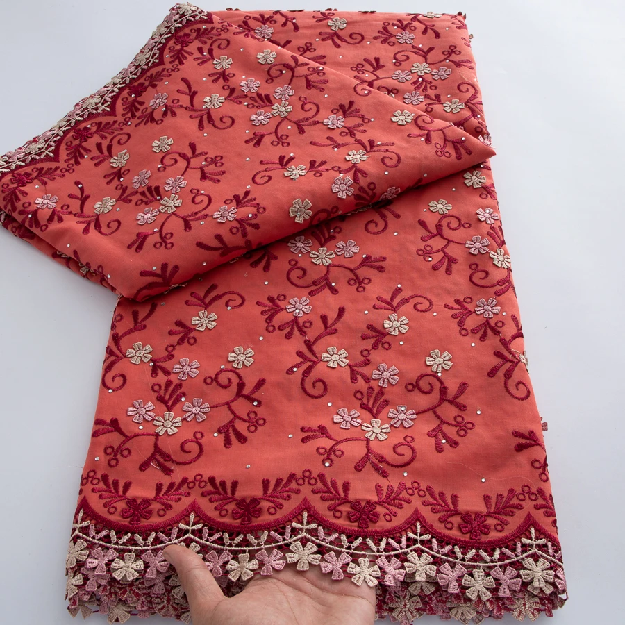Nigerian Swiss Voile Cotton Lace Fabric 2026 High Quality 5 Yards 3D Embroidery African Cotton Lace Fabric Wedding Dress for Sew view 5