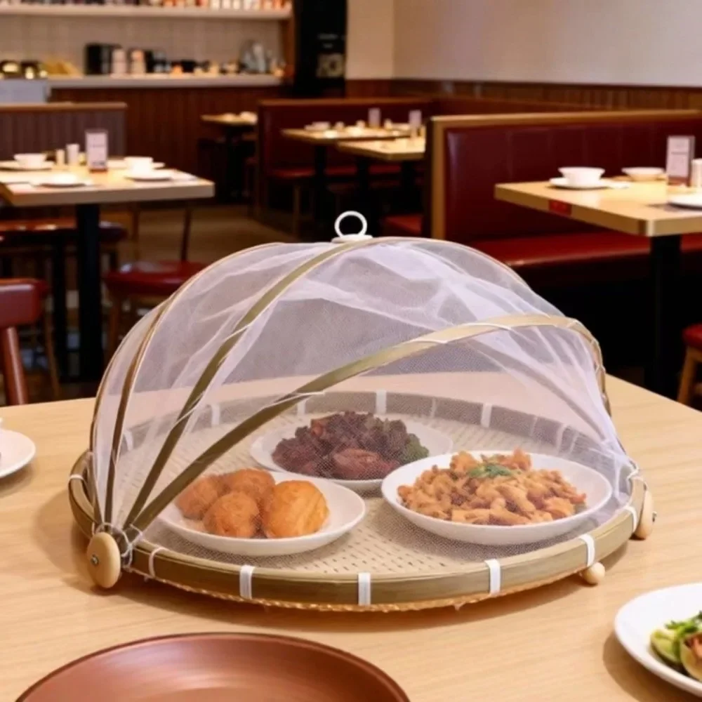 Food Container With Anti-Mosquito Net Food Cover Dust Proof Hand-Woven Tent Basket Food Serving Tent Basket Outdoor