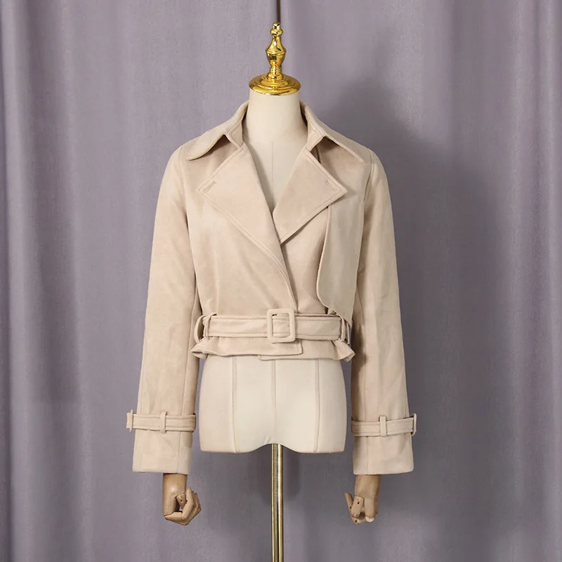 ZOCI سترات نسائية عتيقة بياقة مقلوبة مع وشاحات بقصة ضيقة عصرية عصرية ملابس الشارع معطف قصير أنيق لشتاء 2025