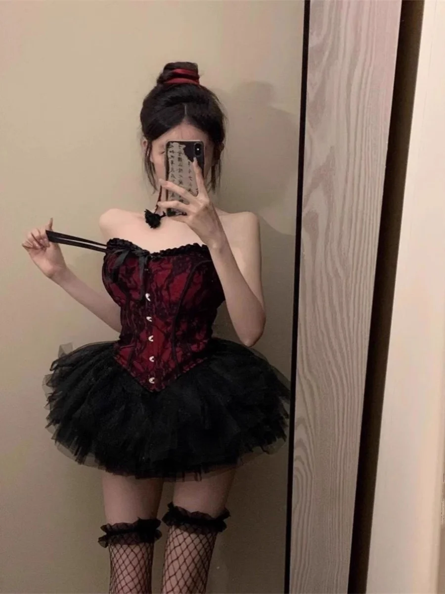 

Сексуальный костюм дьявола на Хэллоуин, юбка-топ, расклешенная юбка, футболка-четверть Све, цельная женская одежда, Puf с высокой талией...