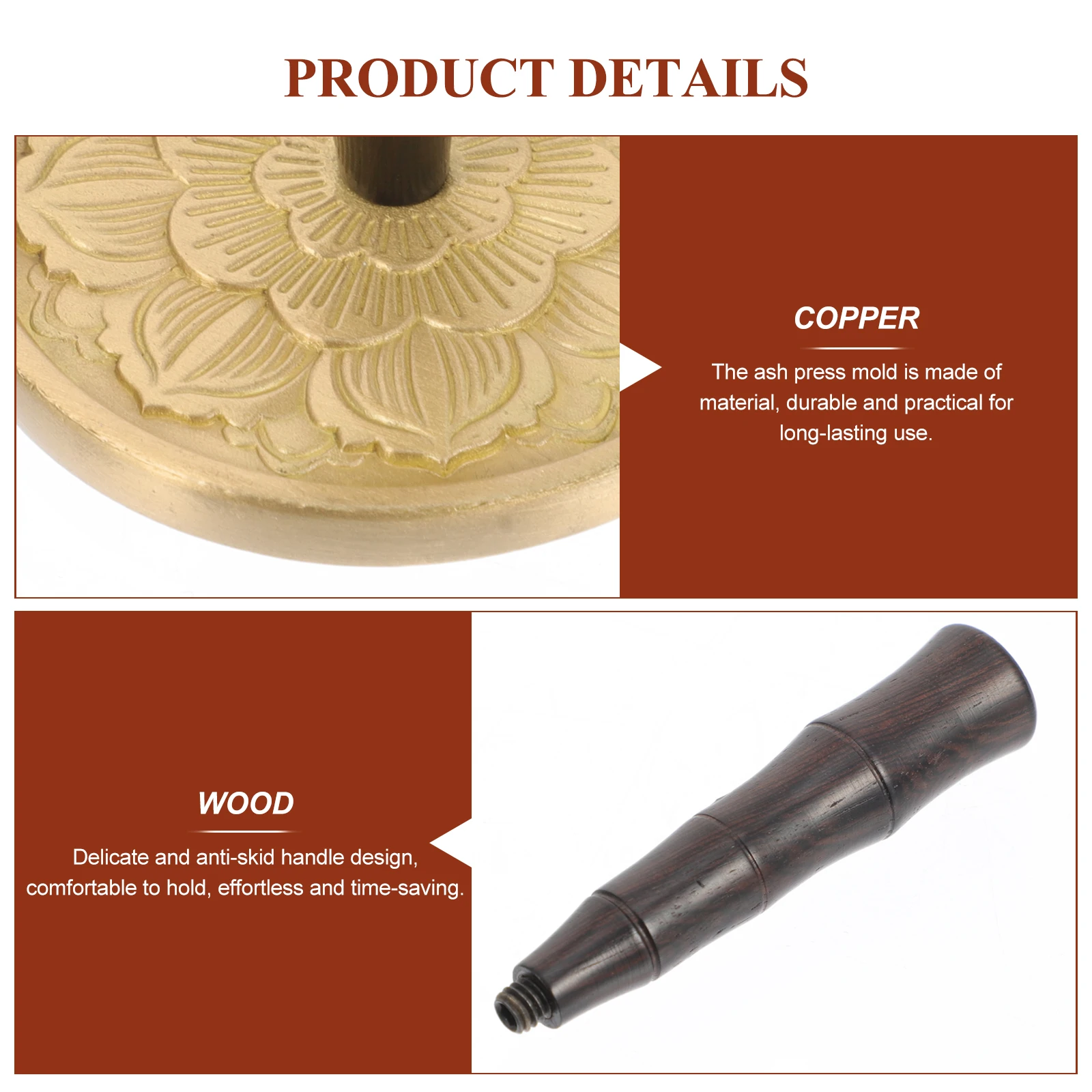

Incense Ash Presser Copper Wood Ash Press Mold Vintage Design Easy Use for Living Room Bedroom Yoga Room Study