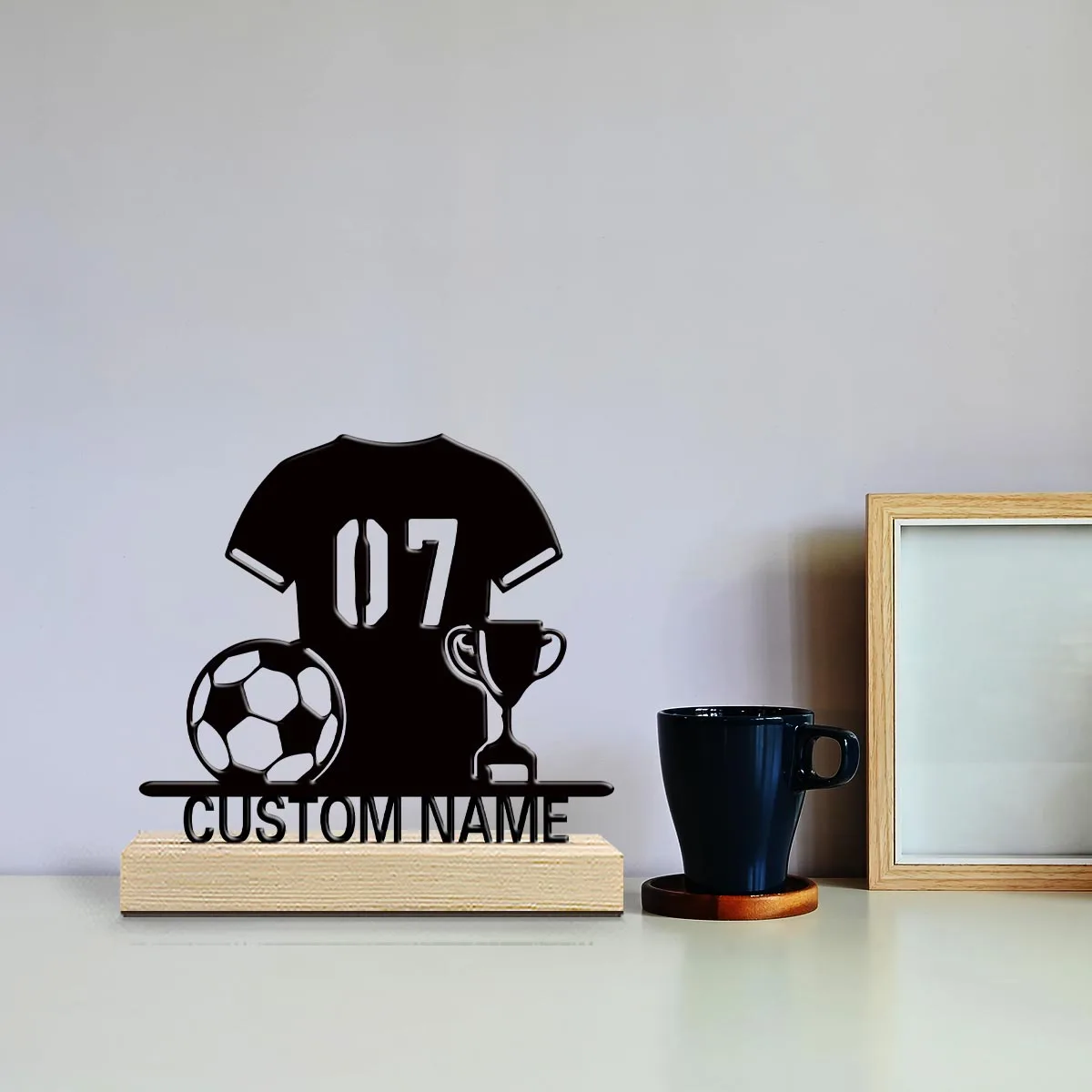 1pc Stylish Personalized Custom Football Jersey Championship Trophy Metal Statues Desktop Sculpture with Wooden Base Suitable