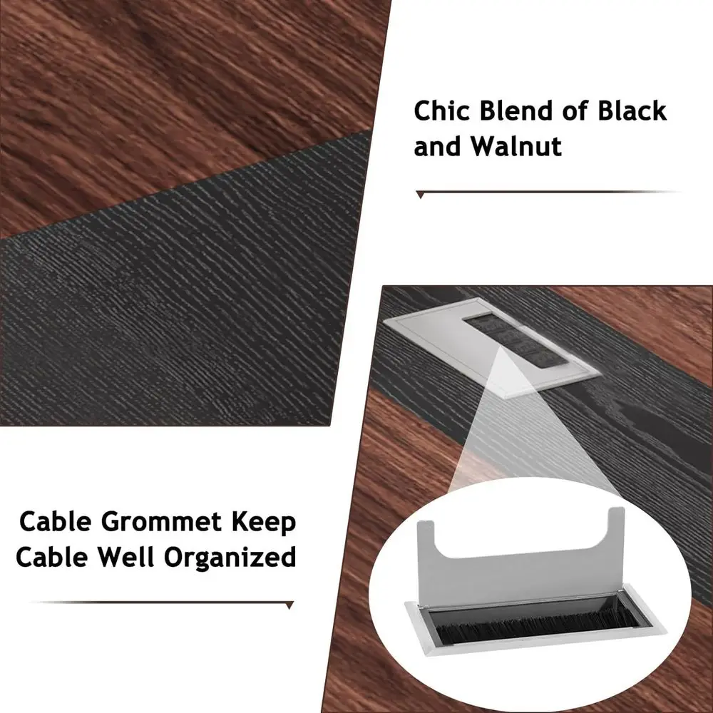 طاولة اجتماعات مكتبية حديثة منحنية من خشب الجوز والأسود مع حلقة مستطيلة، طاولة مؤتمرات طويلة بطول 8 أقدام #5