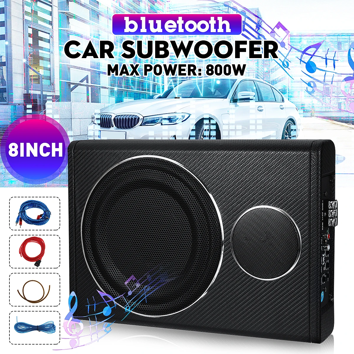 8 Inch Subwoofer Car Audio 12V 800W High-power Aluminum Alloy Car Speaker Under Seat Woofer Modification Ultra-thin Subwoofer