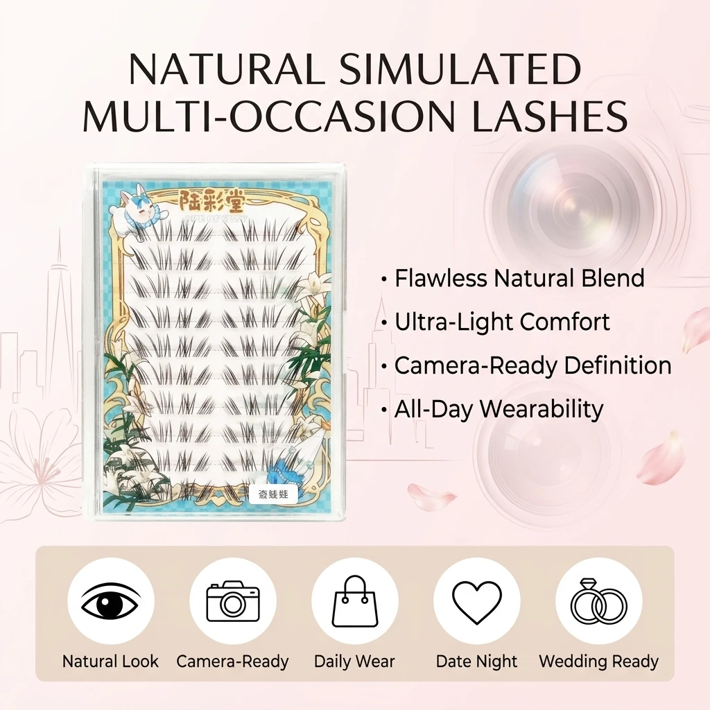 Photography False Eyelashes Natural Wispy Lash Clusters C Curl Synthetic Fiber Reusable Upper Lashes for Daily Makeup Look
