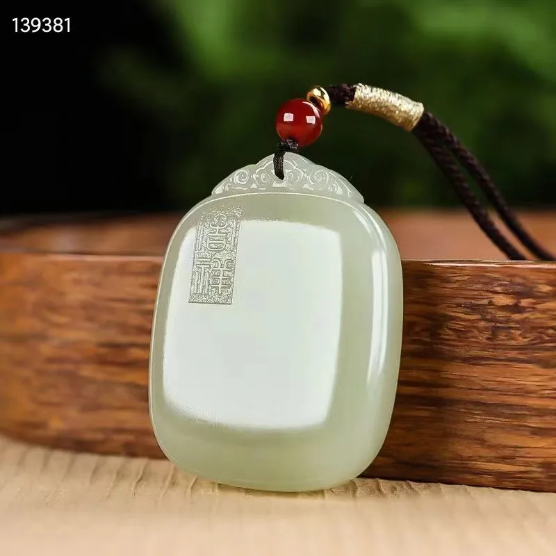 

Natural 100% real cyan hetian jade pendant necklace hand-carved green necklaces pendants man jade jewelry Bless peace