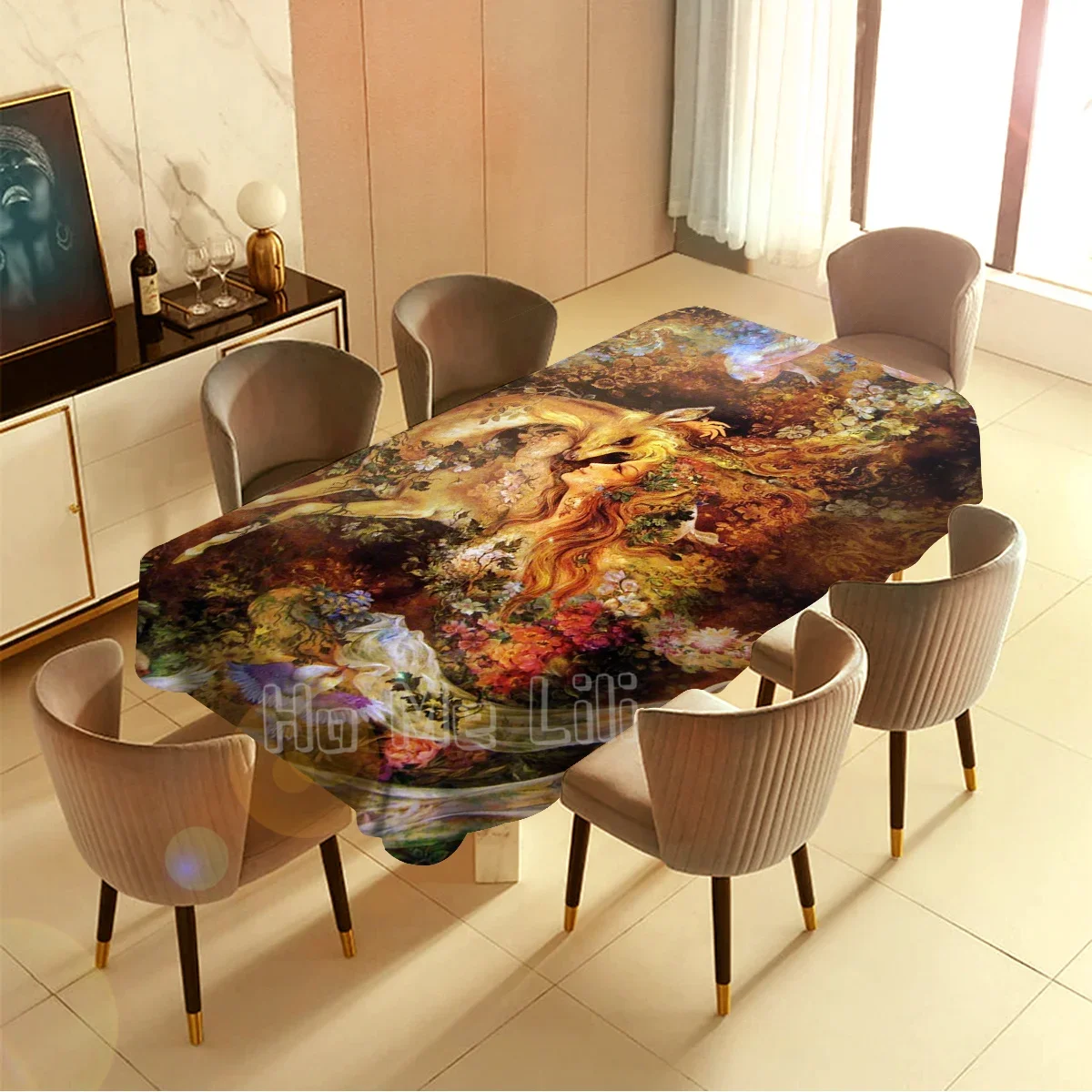 Woman With Deer Illustration Art Rectangle Table Cloths Persian Beauties Iranian Style Waterproof Durable For Dinning Room