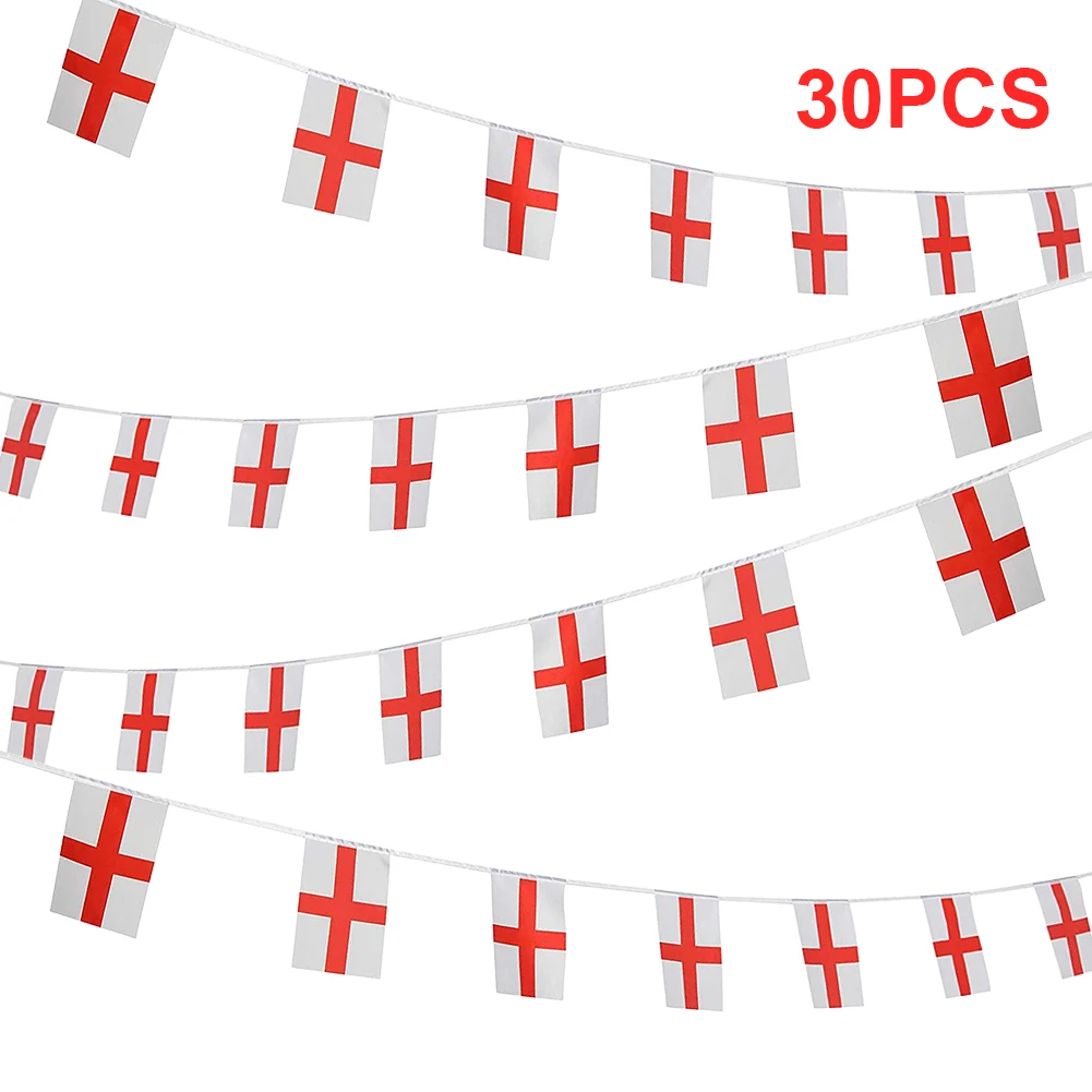 England National Flag Hang On One Rope England Long 10m Bunting 30 Flags Polyester 14x21cm for Football Event Bar Party Festival