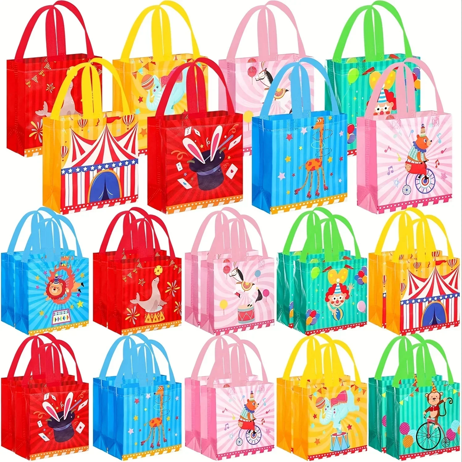 

40pcs Colorful Circus-Themed Party Favor Bags with Handles - Non-Woven Goodie Treat Bags for Carnival & Event Supplies