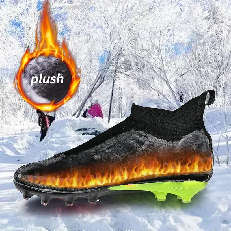 Outdoor Winter Football Boots for Men High-quality Fashion Black Turf Soccer Shoes Men Women Warm Plush Futsal Boots Big Size 46