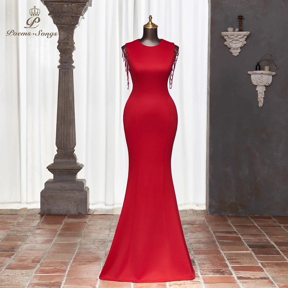 Customized Red Satin Mermaid Evening Dress Floor-Length Bodycon Party Gown Formal Prom Wear for Women vestidos de fiesta