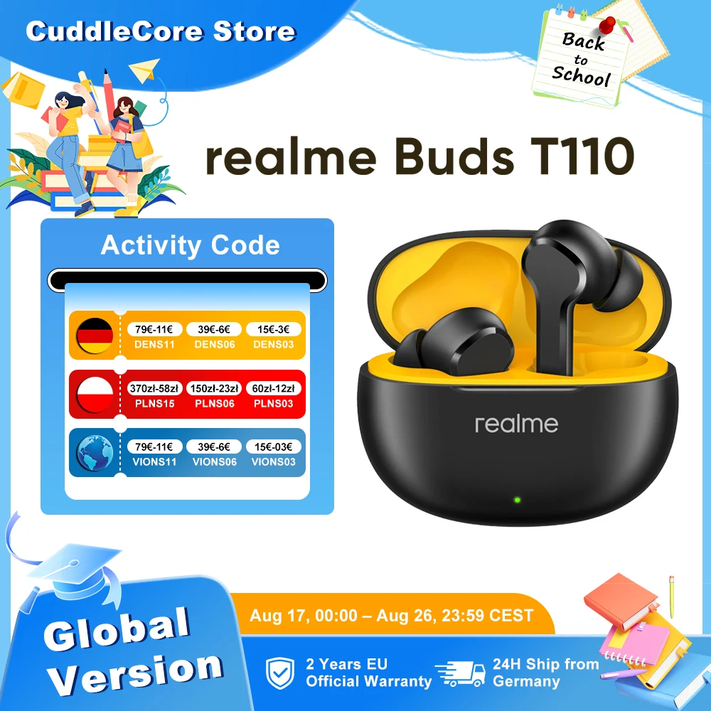 realme Buds T110 Bluetooth-Kopfhörer Globale Version BT5.4 38 Stunden Wiedergabe Für realme 16 Pro Plus realme GT 8 Pro realme GT 7t