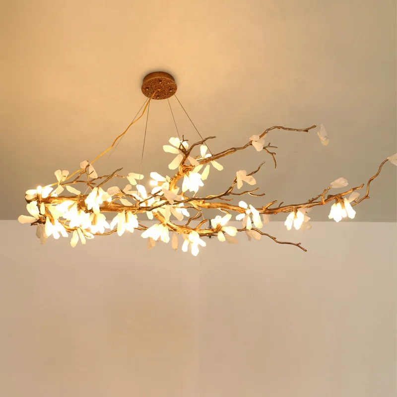 Nordic creative lotus living room chandelier tea room light, Chinese homestay style bedroom dining room light