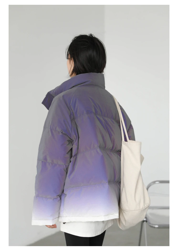 CHIC VEN Women's Down Coat Reflective Gradient Thickened Women Bread Coats 90 White Duck Down Jacket Warm Overcoat Winter 2024