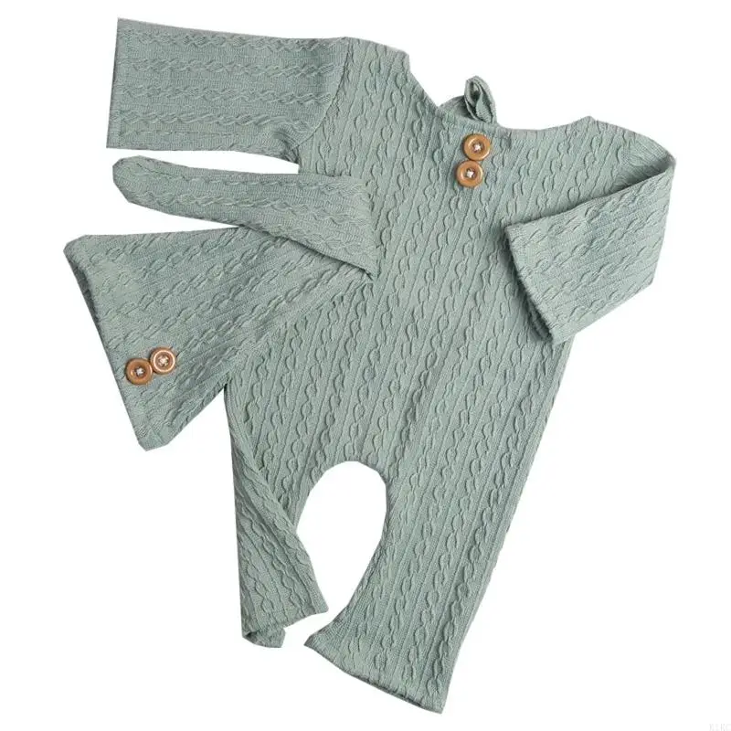 

K1KC Newborn Baby Photo Taking Romper Jumpsuit Long-Sleeved Breathable Bodysuit Hat Soft Knitted Infants Photography Props