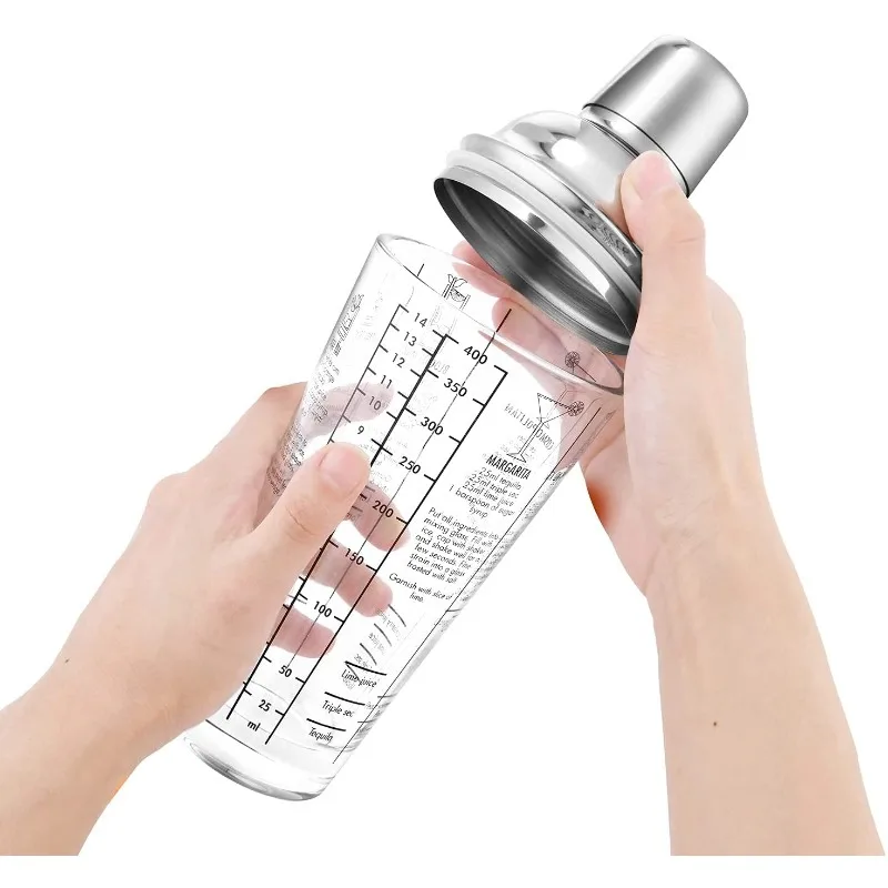 Mirror Polished Silver Eco-Friendly Bar Shaker, 14oz Stainless Steel Boston Cocktail Shaker Custom Logo Wholesale Bar Supplies