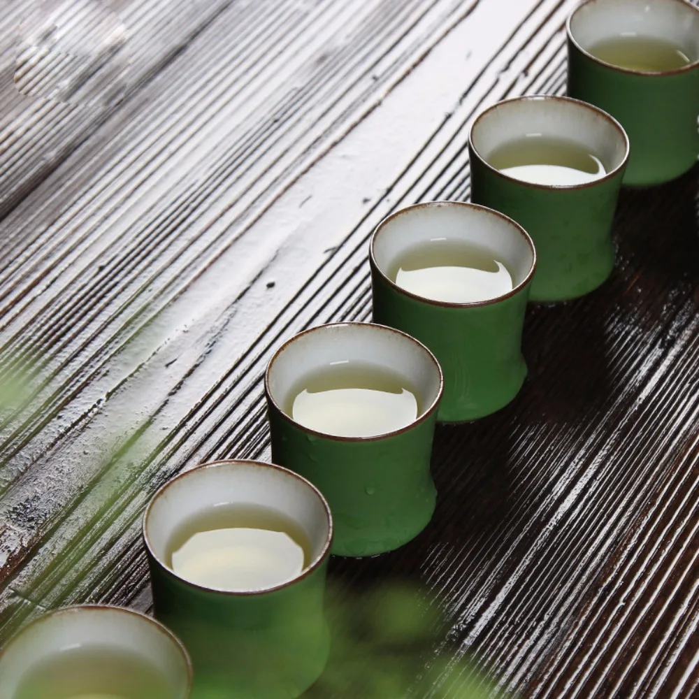 3pcs Ceramic Bamboo Joint Tea Cup 90 Ml Chinese Style Kung Fu Tea Cup Green Simulation Teaware Mugs Tea Enthusiast