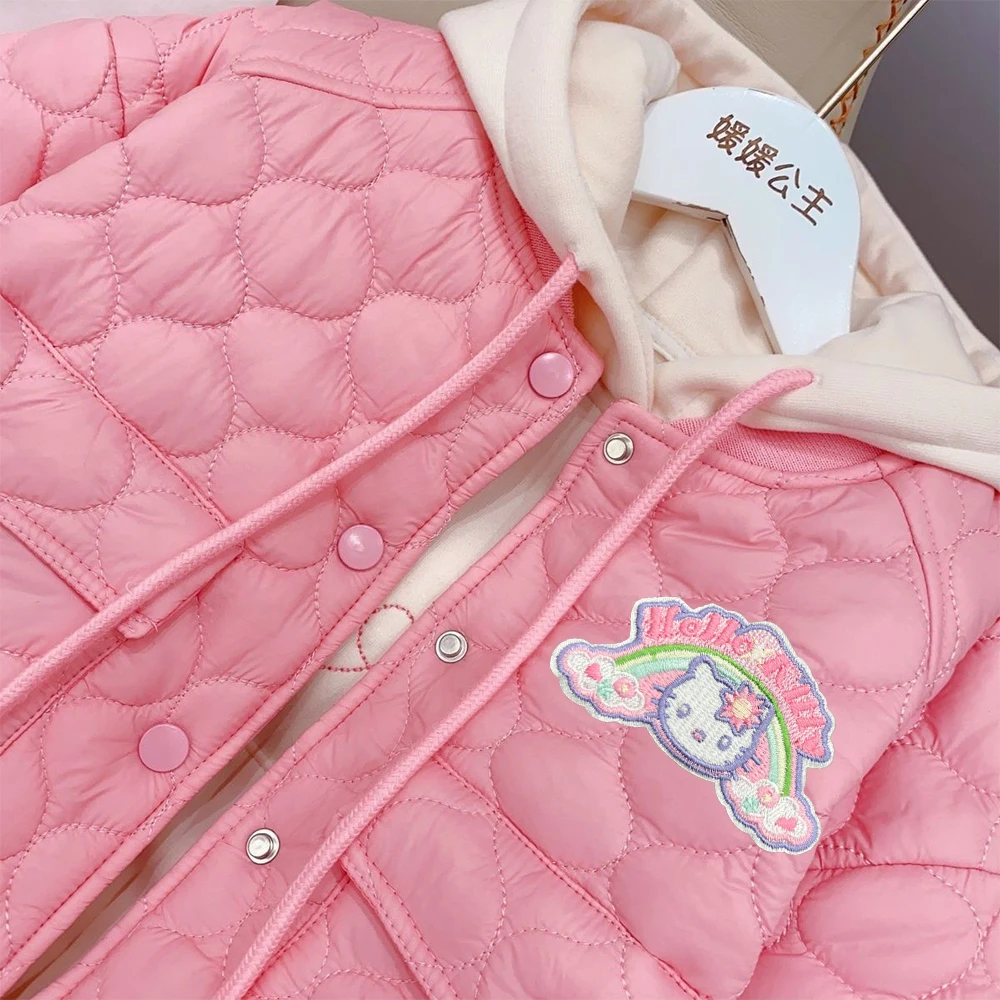 Anime Sanrioed Hellokitty Kawaii Girl Cotton Jacket Winter School Clothes Thick Warm Kids Casual Down Light Coats Korean Girls