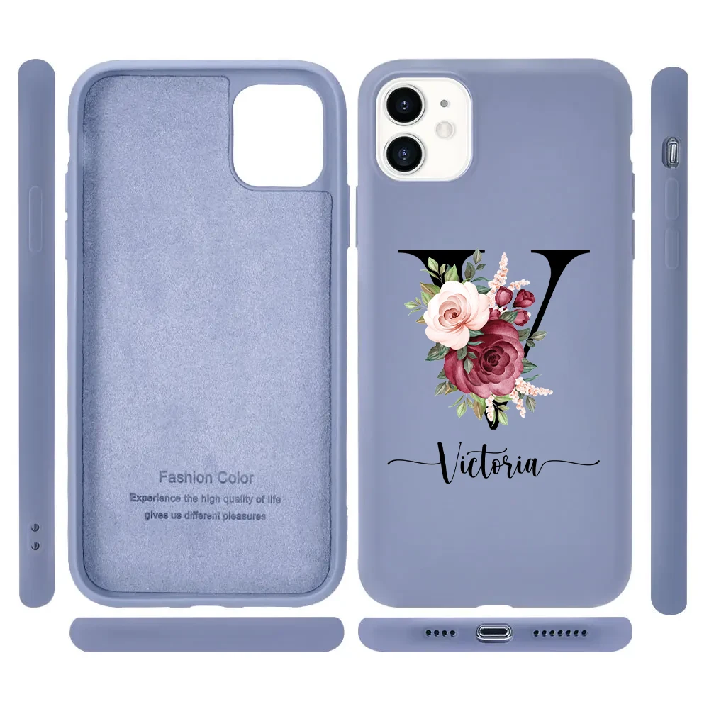 Custom Name Letters Trendy Case for iPhone 16 15 Plus 14 13 Pro Max 12 11 Women Wedding Gift Soft Silicone Cover Fundas