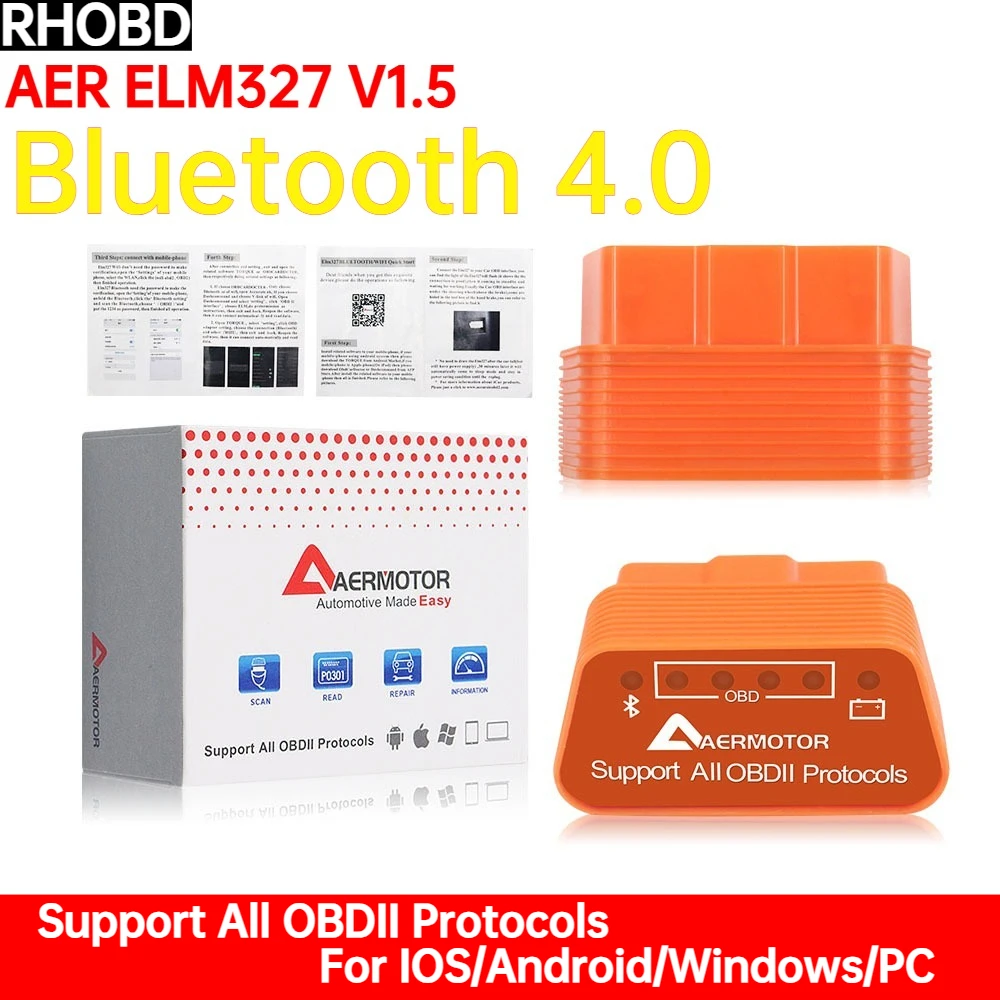 

Лучший для всех протоколов OBDII ELM327 V1.5 Bluetooth 4.0 OBD2 ELM 327 1.5 Поддержка автомобильного диагностического инструмента для IOS/Android/Windows/ПК