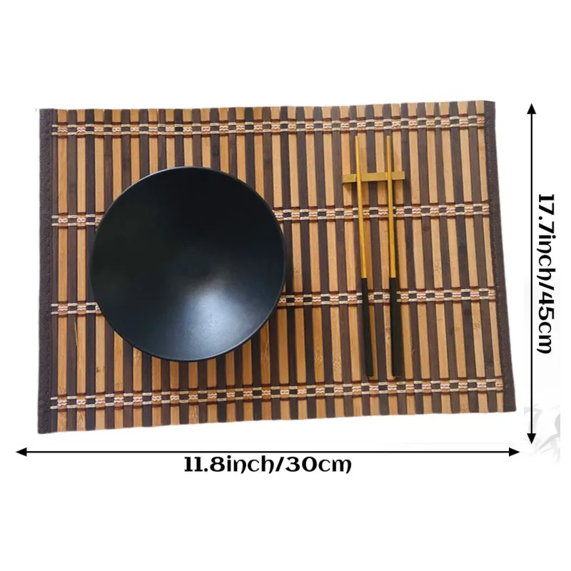 1/4/10pcs Bamboo Table Mats Set with Fabric Border, 18'' X 12'' Woven Placemat, Japanese Style, Washable Heat Resistant Place Ma