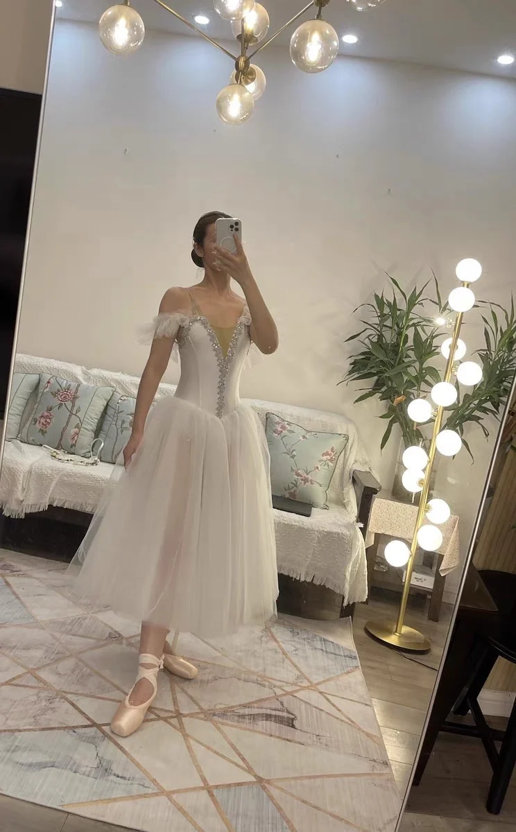 Dài Ba Lê Tutu Váy Đầm Trắng Hồ Thiên Nga Trang Phục Leotard Phụ Nữ Trưởng Thành Thực Hành Ba Lê Váy Hiệu Suất Nhảy Múa Quần Áo