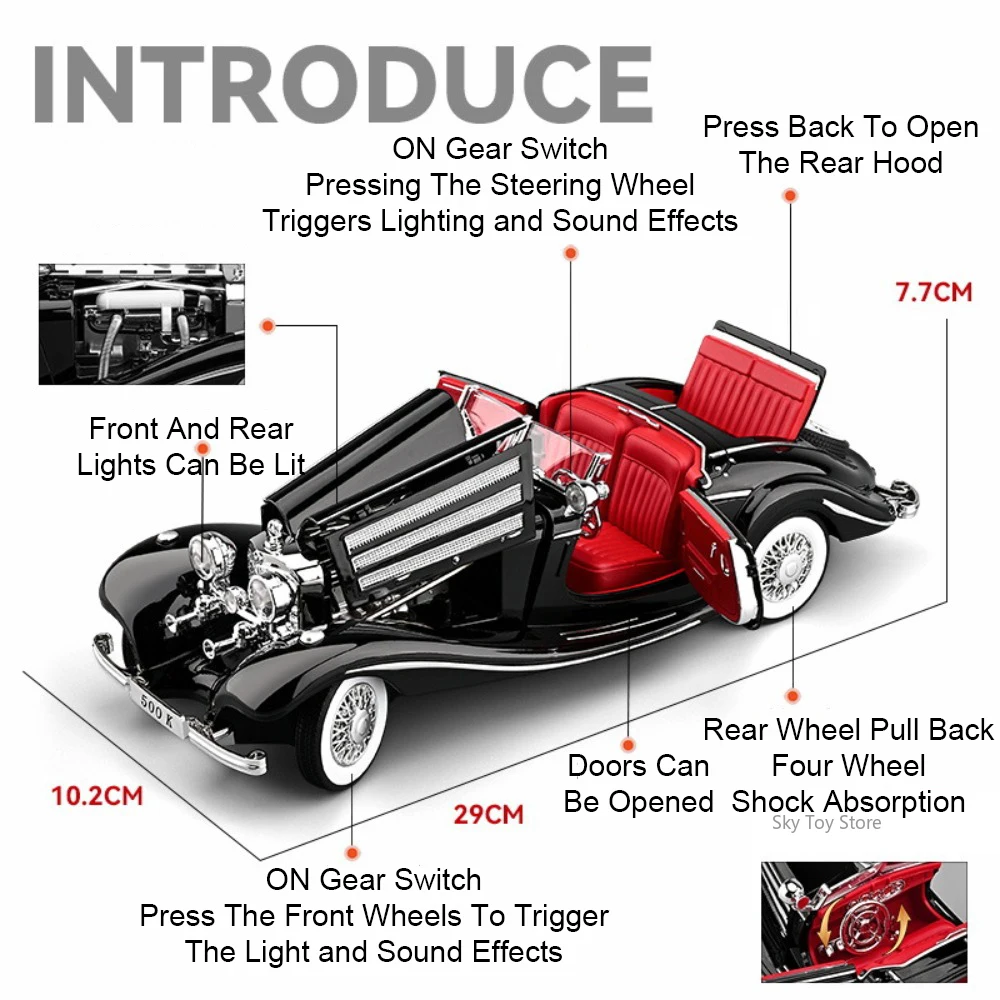 مقياس 1:18 500K AE86 نماذج ألعاب سيارة مصنوعة من خليط معدني مع ضوء صوت وأبواب قابلة للسحب مفتوحة سيارة مصغرة هدايا للبالغين للأولاد