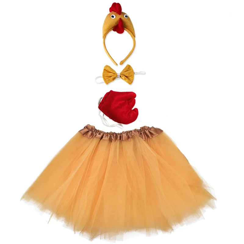 Animal Costume for Kid Adult Chicken Duck Cock Cosplay Headband Tutu Skirt Tie Tail Girl Women for Halloween Carnival Costume