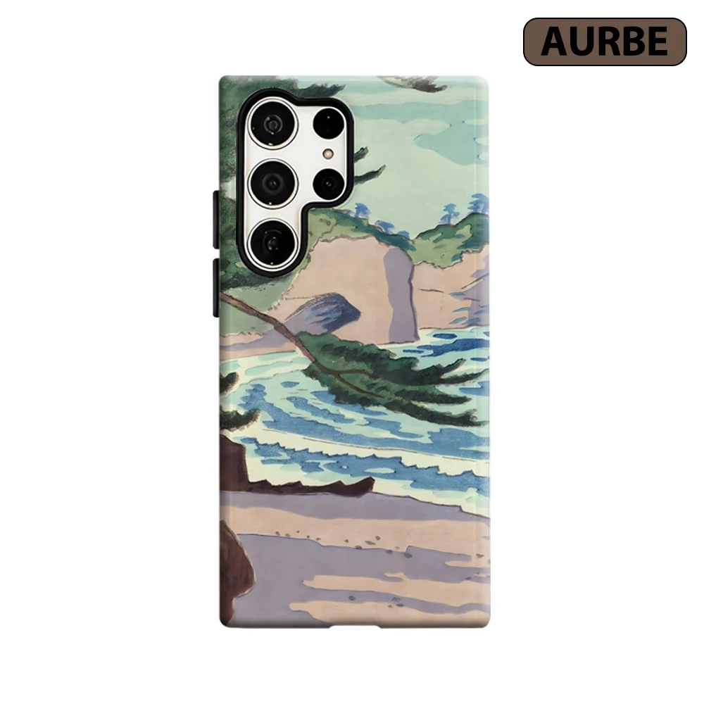 Ukiyo-e Coastal Cliffs Phone Case for Samsung Galaxy S26 S25 Ultra S24 S23 Ultra Plus Shockproof Double Layer Tough Back Cover