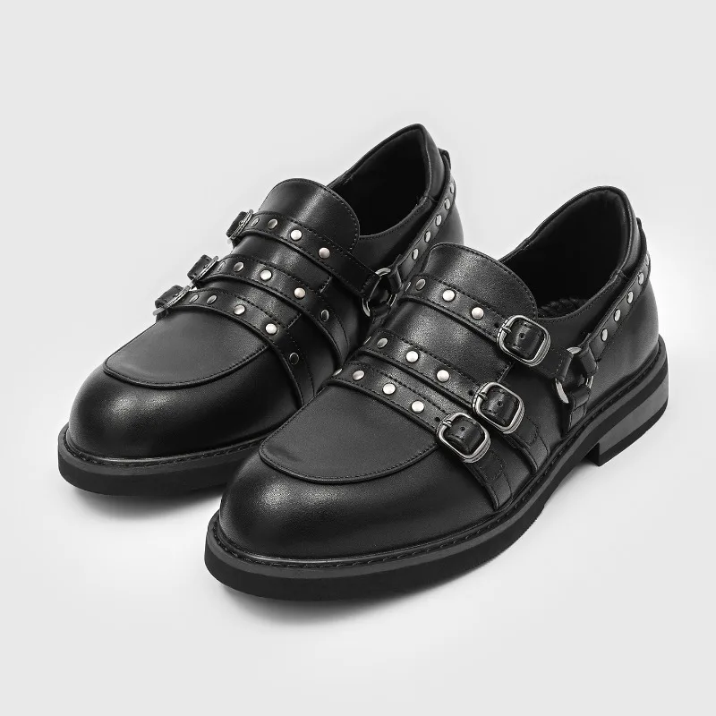 Men Multi Button Studded Loafers with Thick Soles for Increased Height Casual Personalized Trendy Daily Commuting Wear
