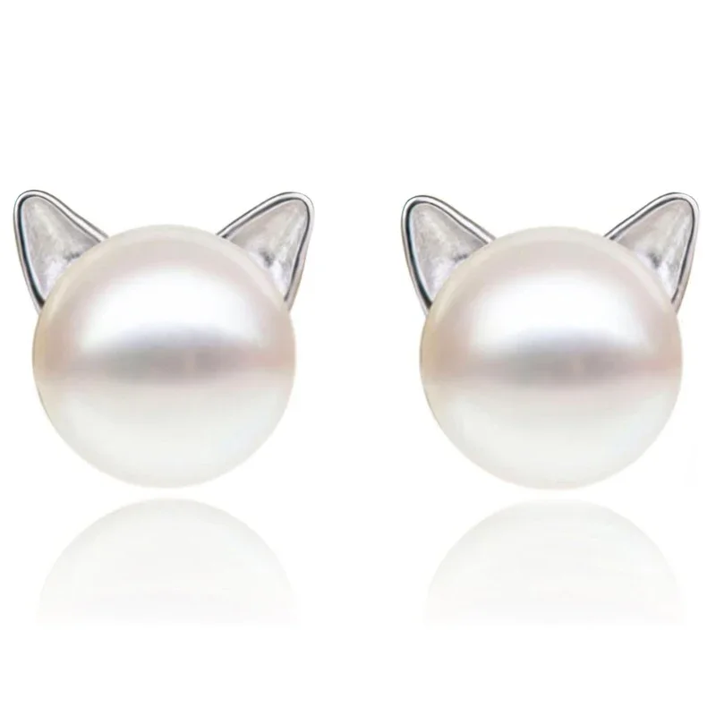 CAOSHI Cute Girls Simulated Pearl Stud Earrings Chic Cat Ears Jewelry 3 Colors Available Gift Elegant Lady Everyday Accessories