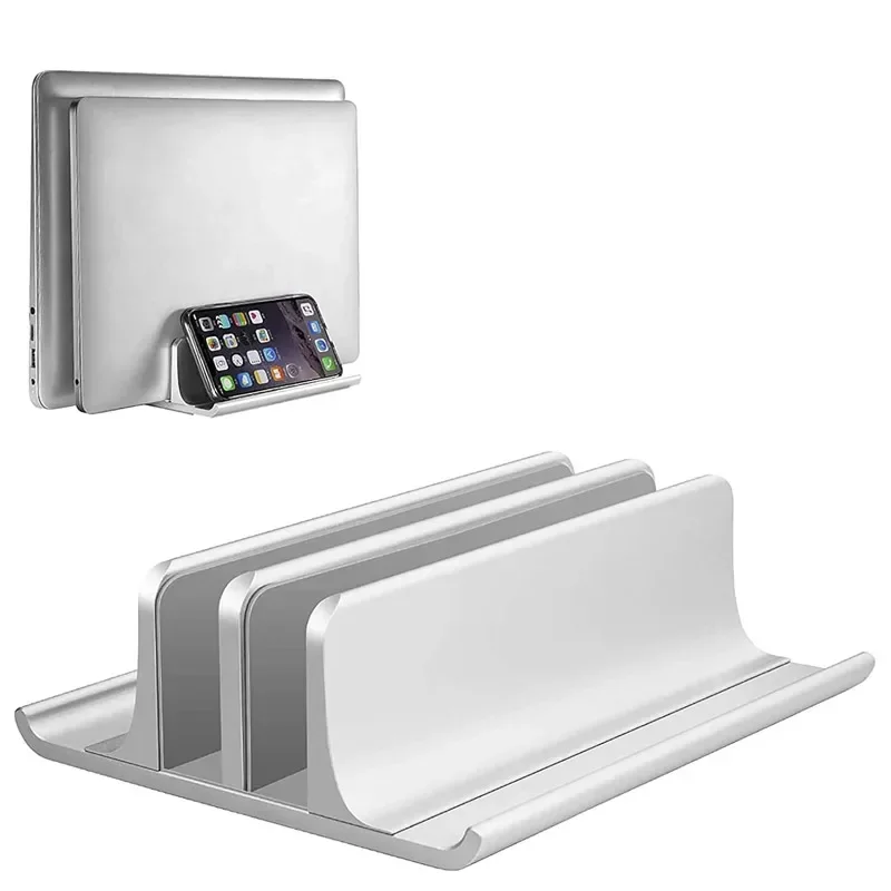 Vertical Laptop Stand for Desk, Dual Slots Plastic Laptop Holder with Space Saving 4-in-1 Design, Adjustable Laptop Stand Suppor