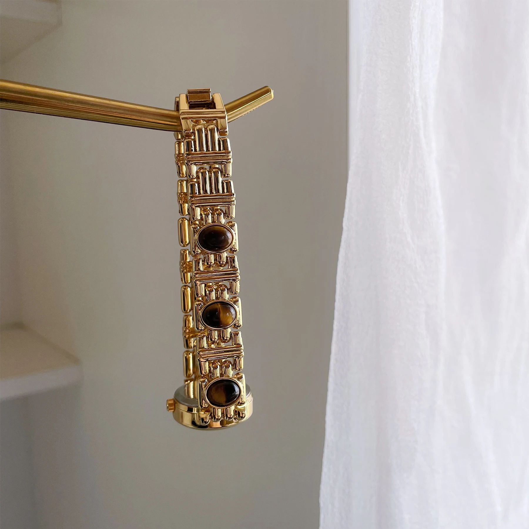 NEW Elegant Retro Watch Women Natural Brown Gemstone Jade Waterproof Round Dial Quartz Watch Female Bracelet Accessories Gift