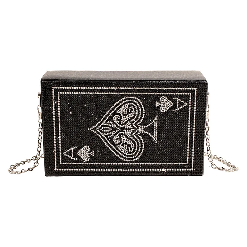 

Designer Poker Playing Card Queen Women Crystal Evening Bag Rhinestone Clutch Party Cocktail Handbag and Purse Beaded Bag
