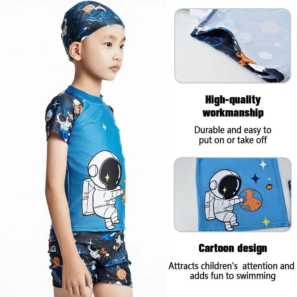 2024 New Cartoon Children\'s Swimwear Breathable Cartoon Boys Toddler Baby Split Design Suitable Swimsuit Beachwear with Hat