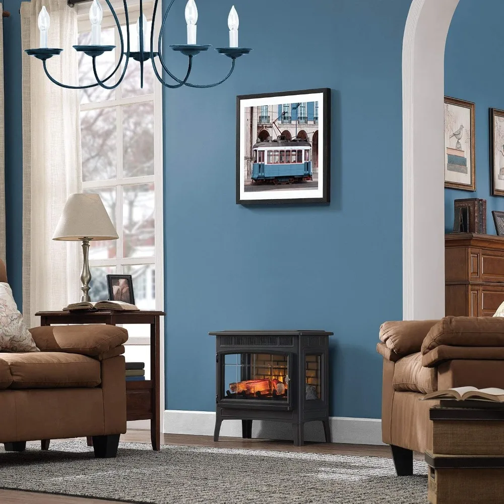 Freestanding Electric Fireplace Stove Heater 3D Flame Effect 1000 Sq Ft Black