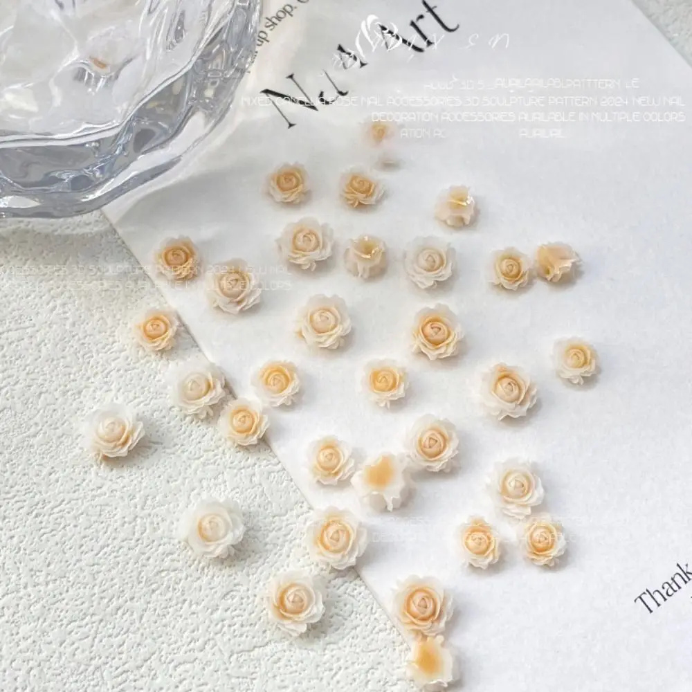 50 szt. Żywiczne Gradientowe Róże Ozdoby do Paznokci 3D Mieszane Rozmiary Rozmazane Vintage Dekoracje do Paznokci Cyrkonie
